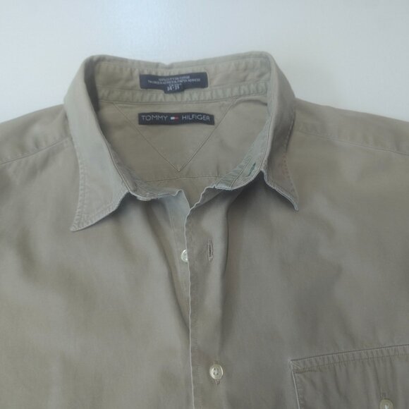 Tommy Hilfiger Size  16 1/2x34/35 Khaki Long Sleeved Button Down - Picture 15 of 16